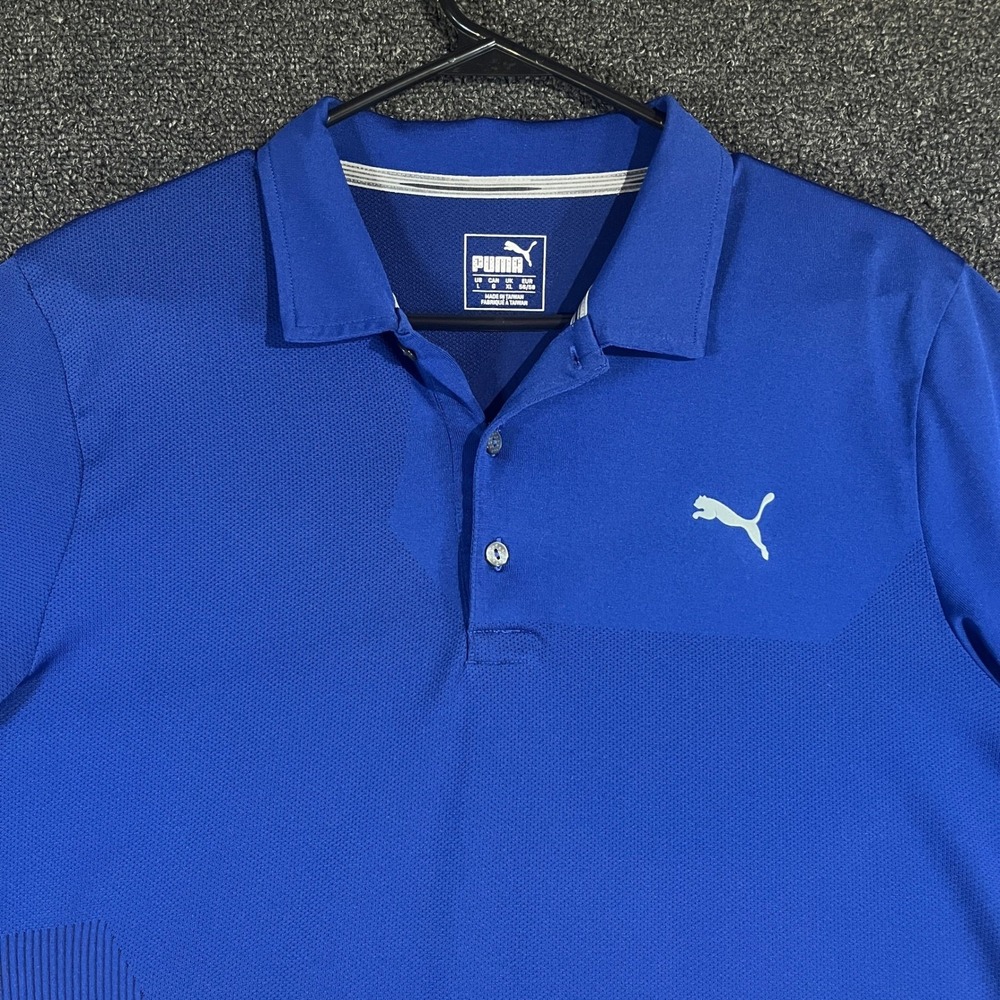 Puma Mens Large Royal Blue Short Sleeve Performance Golf Polo Shirt Textured